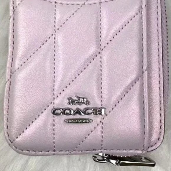 🌸 Coach Zip Card Case pearlized leather/Silver/Pink - Picture 5 of 6